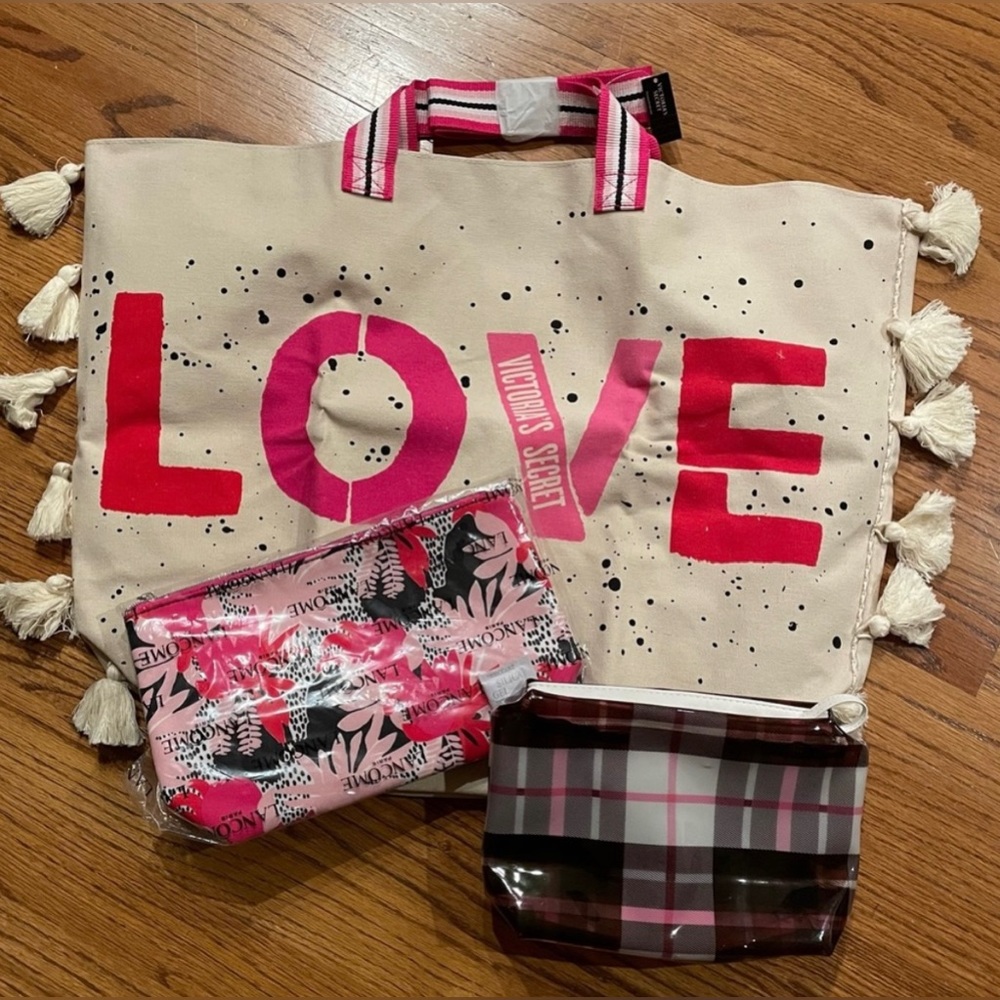 NWT Victoria’s Secret Tote/NWT Lancôme Cosmetic Bag & Ulta Plastic Cosmetic Bag
